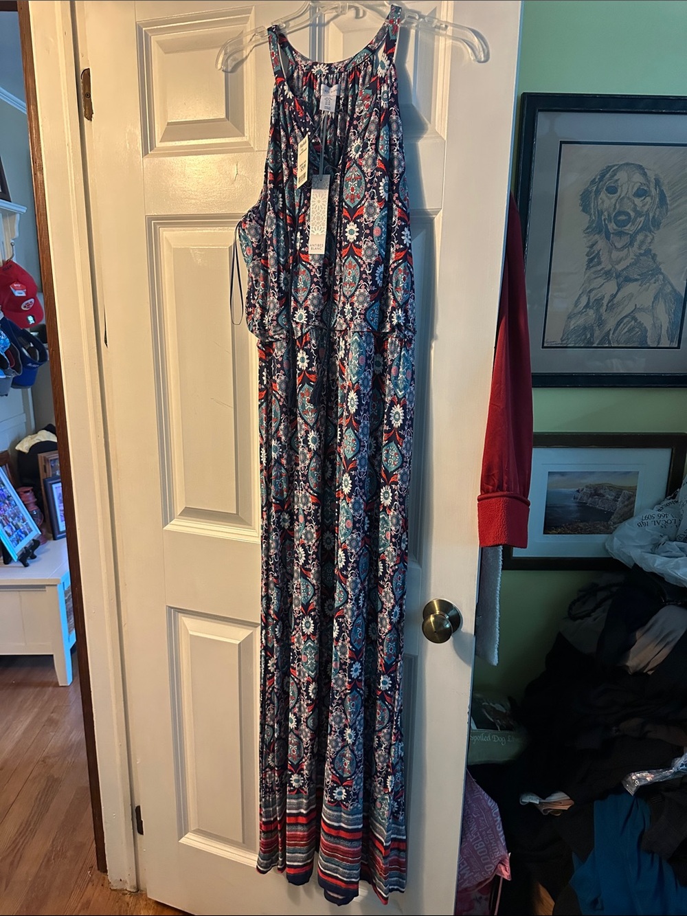 Sleeveless Navy Multi-Print Maxi Dress